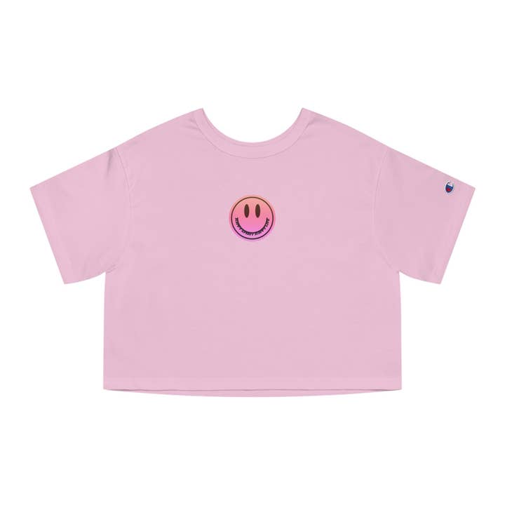 Aesthetic Smile Face Crop Shirt, Happy Spirit Happy Life Cropped Shirt, Smile Pink Sunset Ombre Champion Women's Heritage Cropped T-Shirt for wholesale by Happy Life Stuff