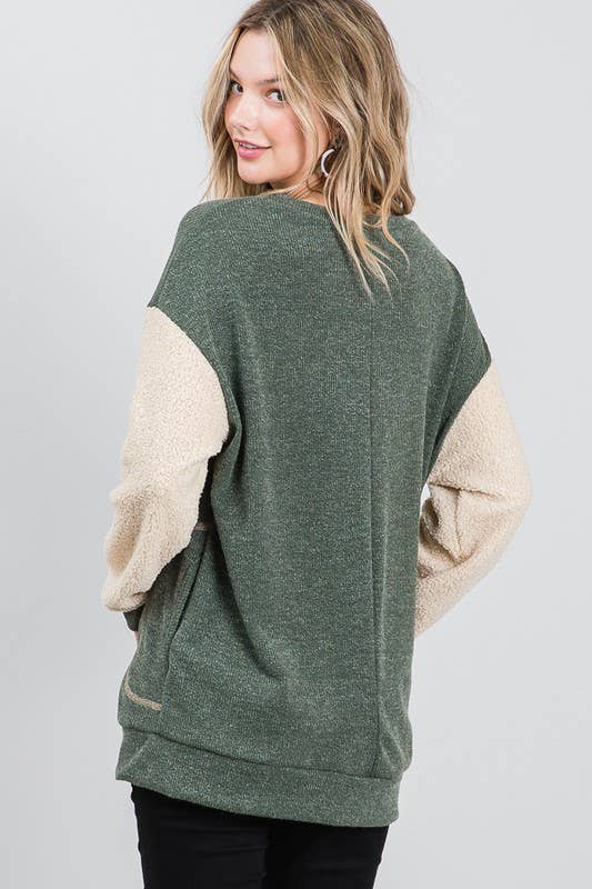 JADE BY JANE - Wholesale Tunic Sweater - Women's - Teddy Sleeve Sweater Top - KRT11700