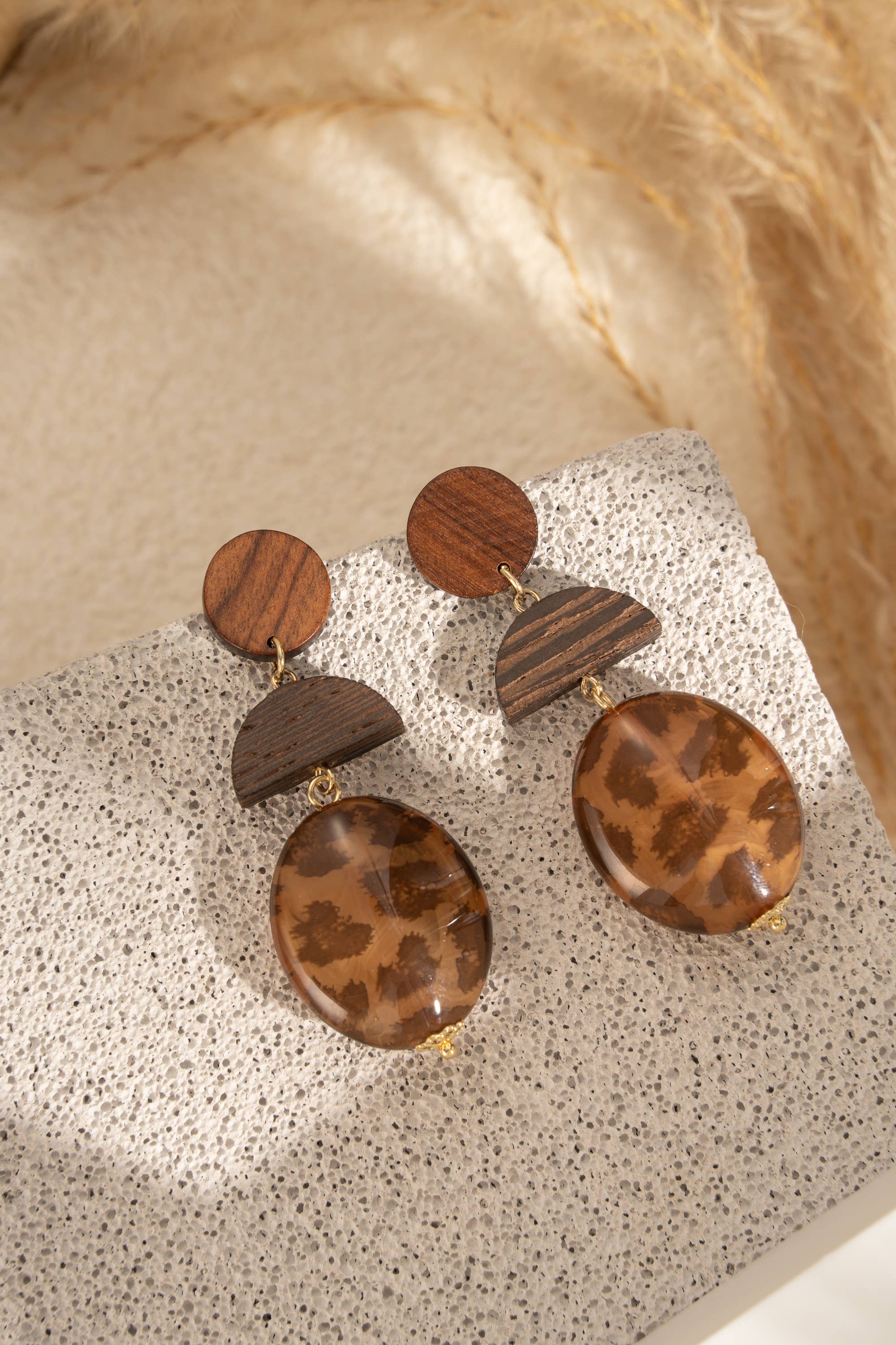 COSMOS - Wholesale Dangle Earrings - Leopard resin natural wood earrings chic woman0