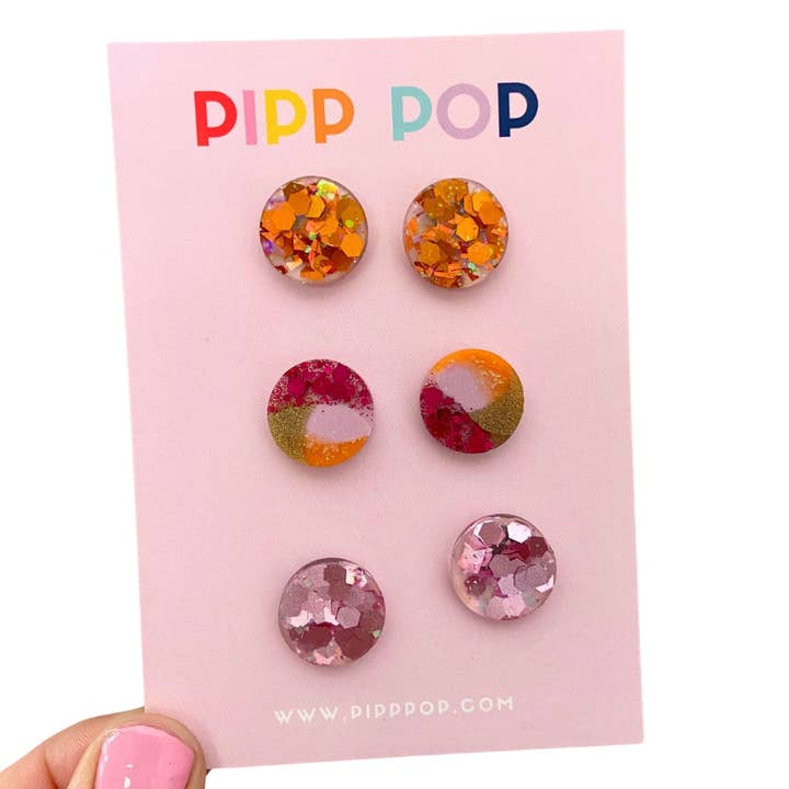 Pipp Pop – wholesale Stud/post earrings – Glitter Stud Pack1