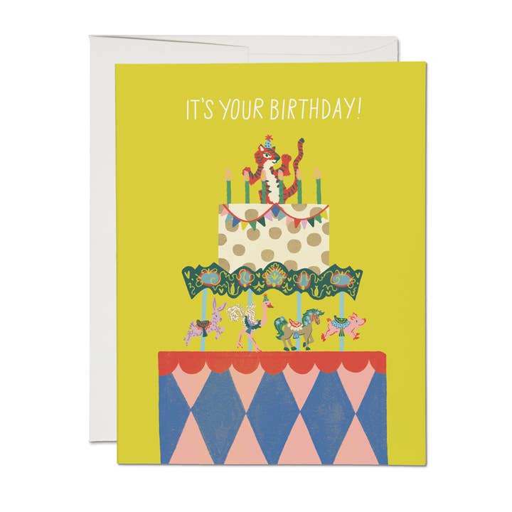 Cake Carousel birthday greeting card for wholesale by Red Cap Cards