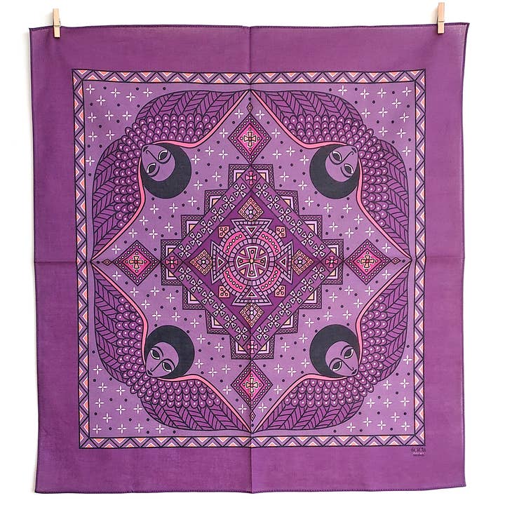Deseta Design - Wholesale Bandana - Women's - Mystical Afro Angels Ethiopian-Inspired Bandana - Purple
