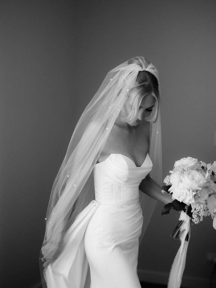 CHARLIE ITALIAN TULLE VEIL PEARLED for wholesale by Dove Grey Accessories