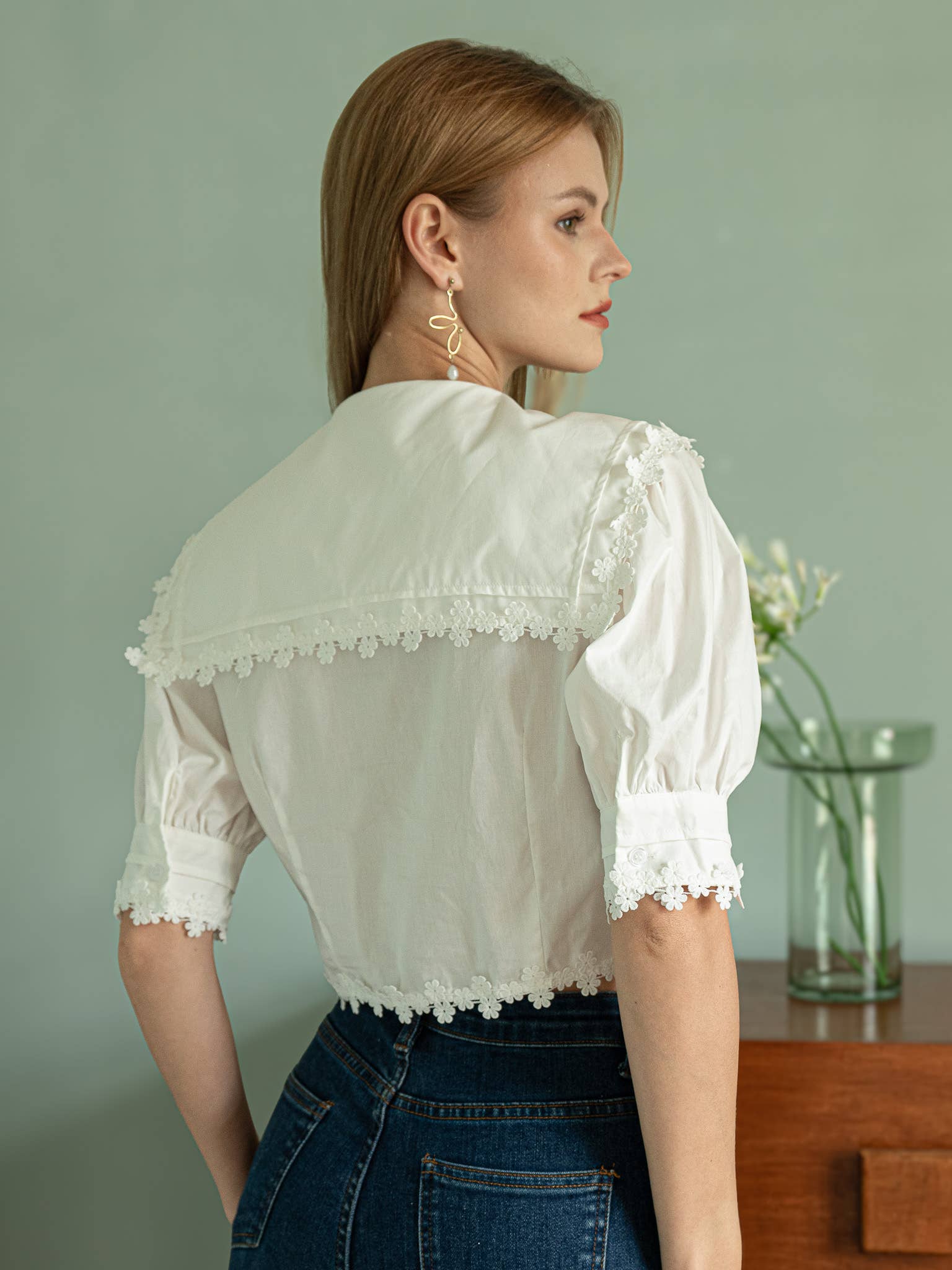 ROSIE POSIE - Venta al por mayor Blusa - Mujer - Blusa vintage con encaje floral y mangas abullonadas7