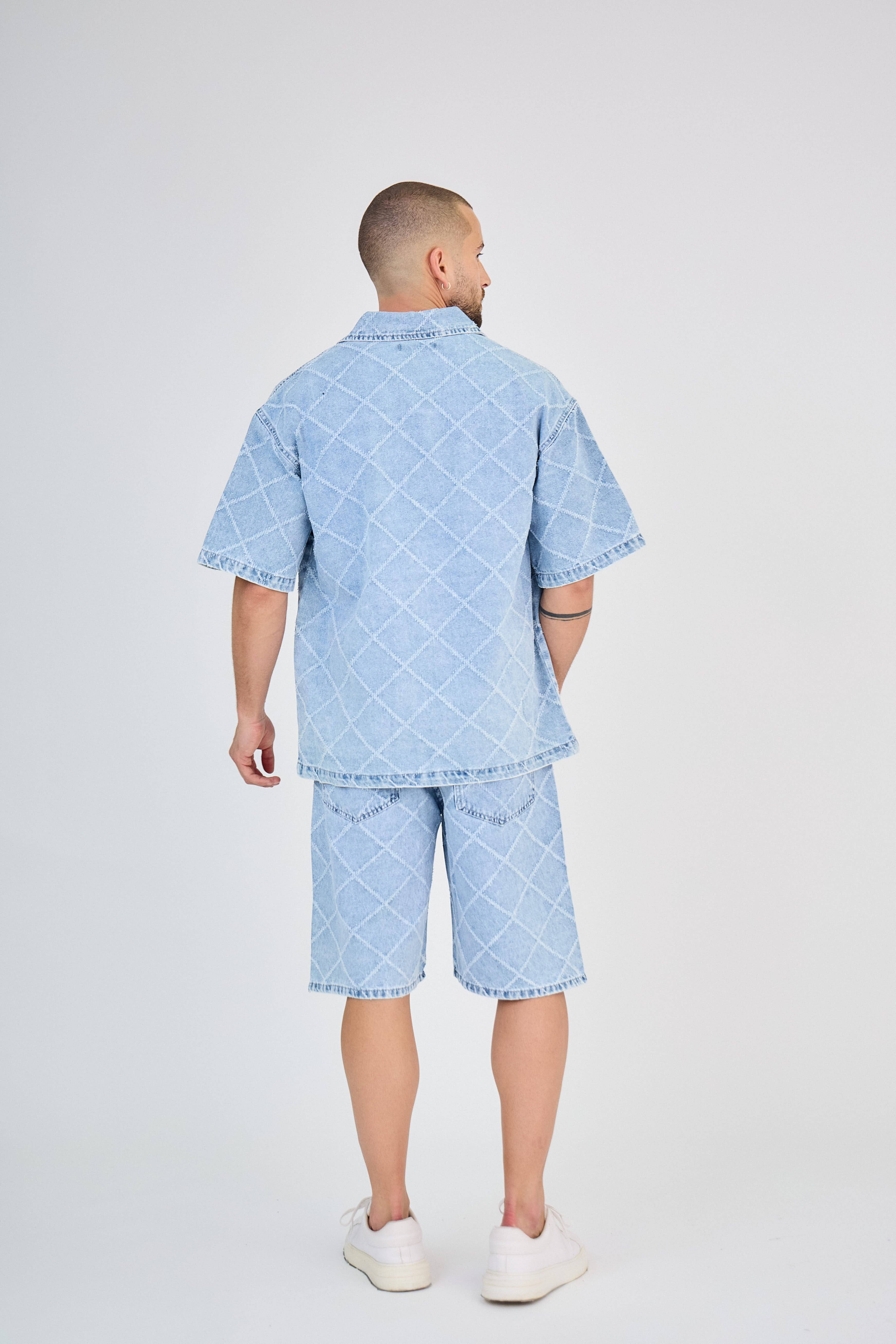 TOP MONDAY - Wholesale Top & Short Set (NOT Loungewear) - Men's - Blue Checkered Jeans Set2