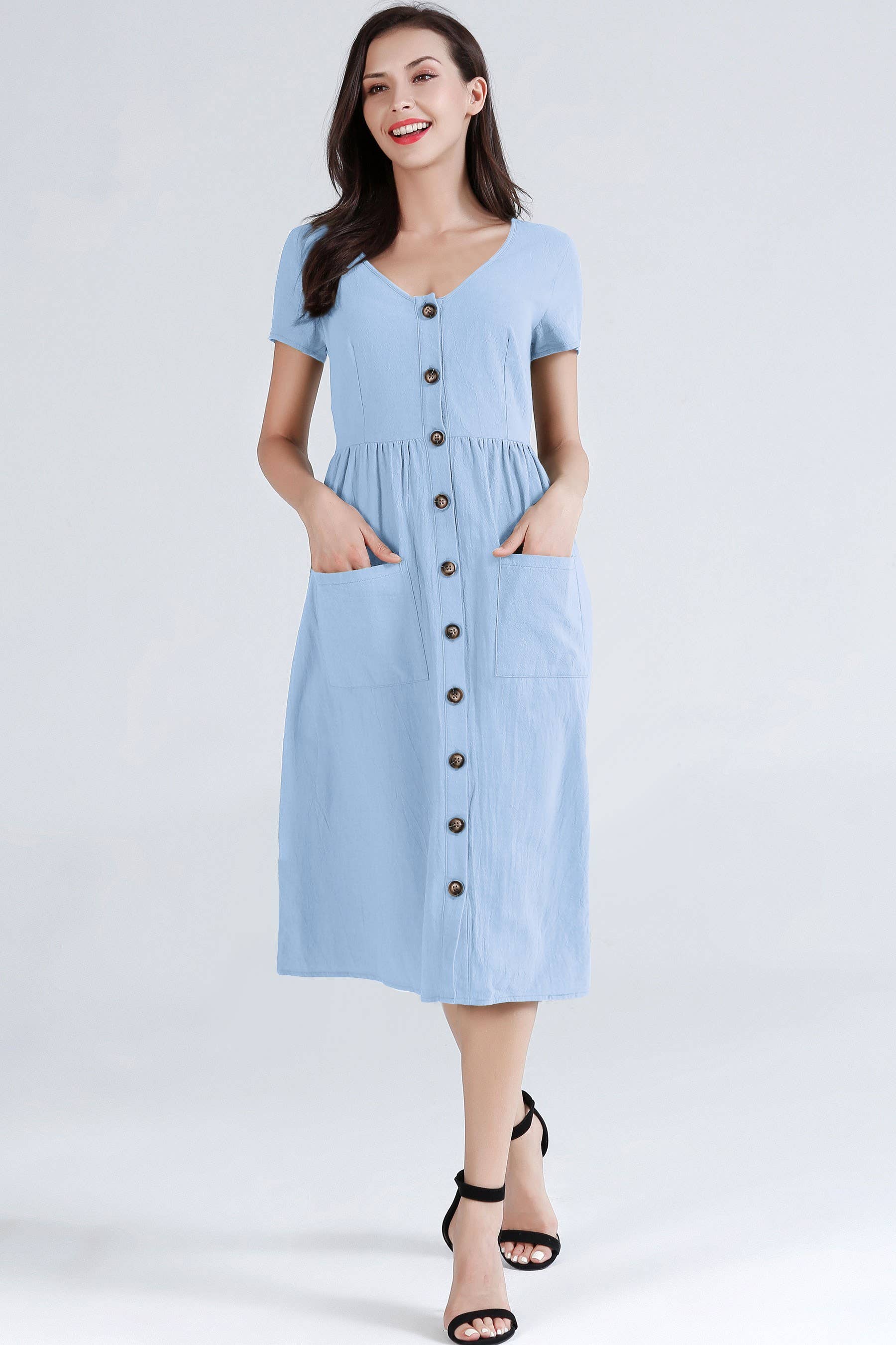 ePretty - Vendita all'ingrosso Vestito - Donna - TJ002 - Abito midi abbottonato con tasche16