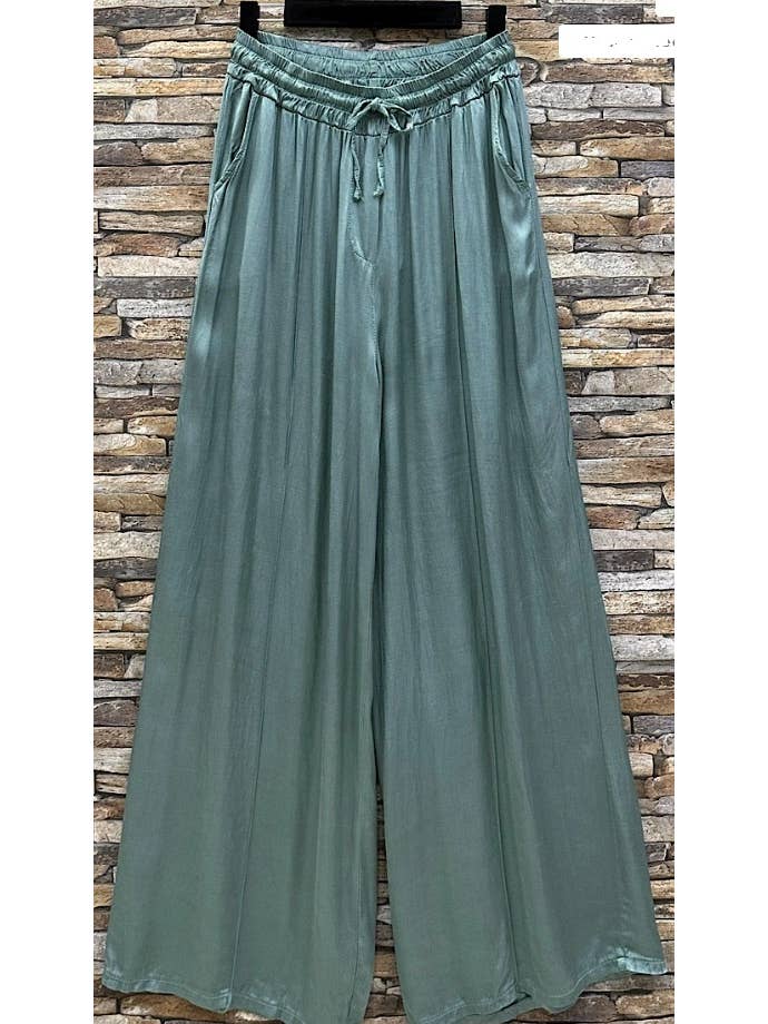 LOOWIE – Engroshandel Bukser - Dame – ELPAQ Italienske Aqua Bredben Satinfornemmelse Bukser LOOWIE