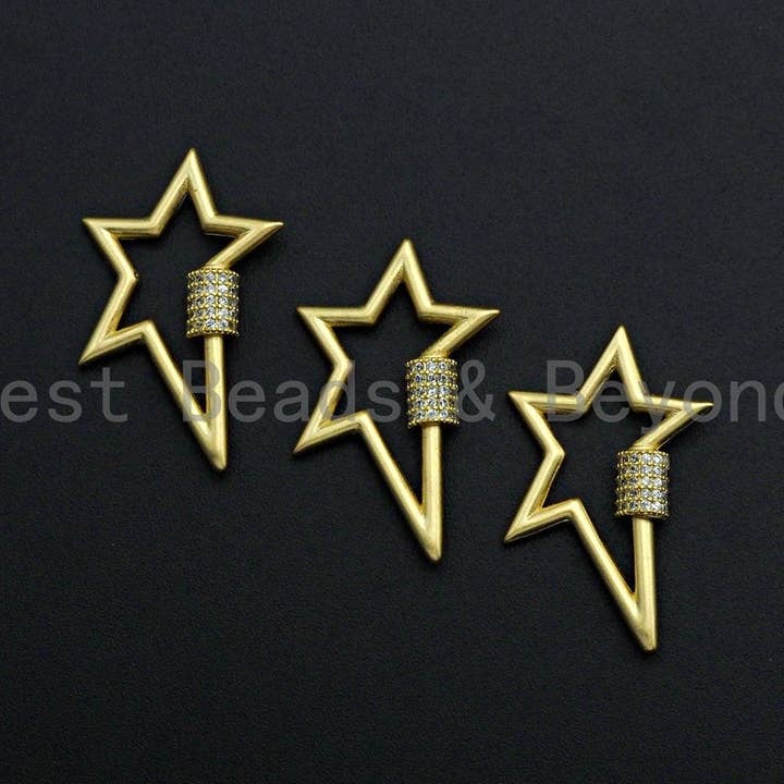 Fermoir en forme d'étoile micro pavé or mat clair CZ, fermoir pavé CZ, fermoir mousqueton en or clair mat, 21x32mm, sku #H201 pour la vente par BestBeads&Beyond
