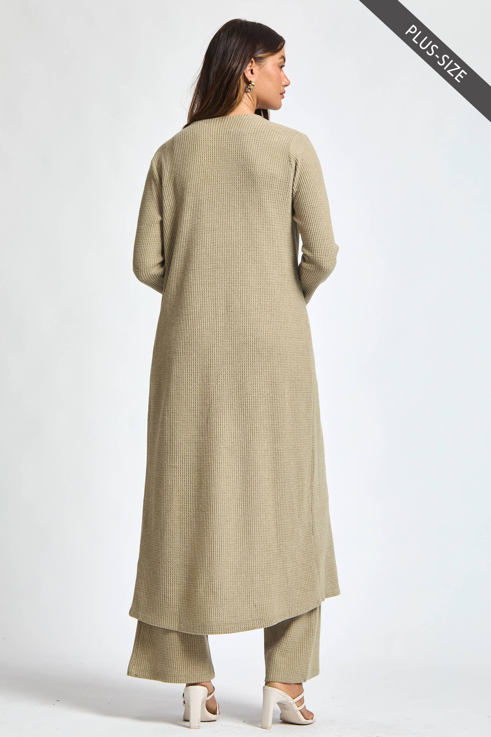 Dear Scarlett - Wholesale Lounge Set - Women's - PLUS SIZE Thermal Sleeveless Tank + Cardigan + Relaxed Pants16