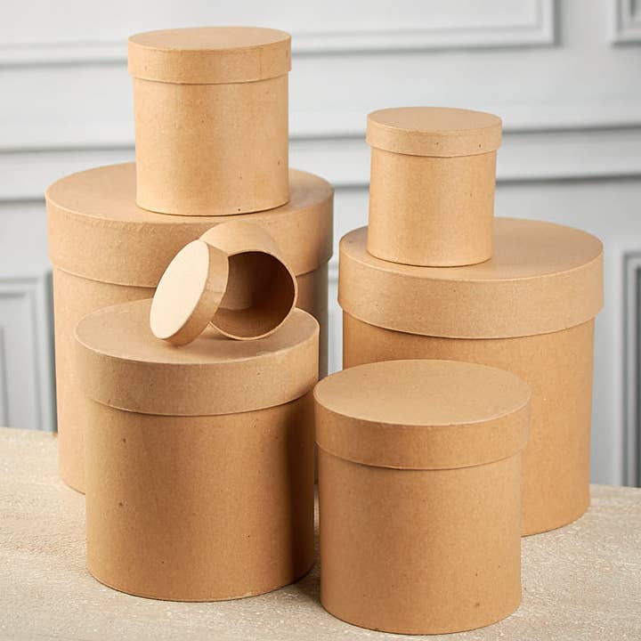Factory Direct Craft – wholesale Gift box – Premade 5-Piece Nested Round Paper Mache Box Set