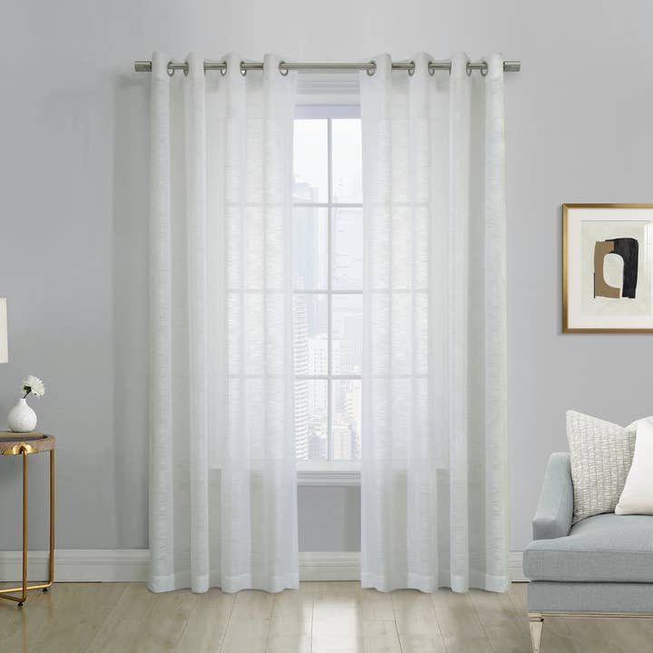 Boucle Sheer Grommet Curtain Panel 52 x 95 in White for wholesale by Commonwealth Home Fashions