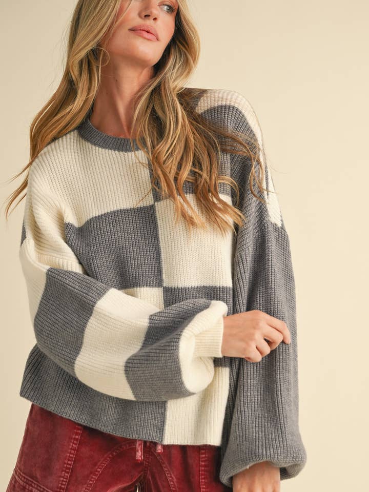 &MERCI - Wholesale Knit Sweater - Women's - OVERSIZED MIXED COLOR BLOCK SWEATER MSW1068113