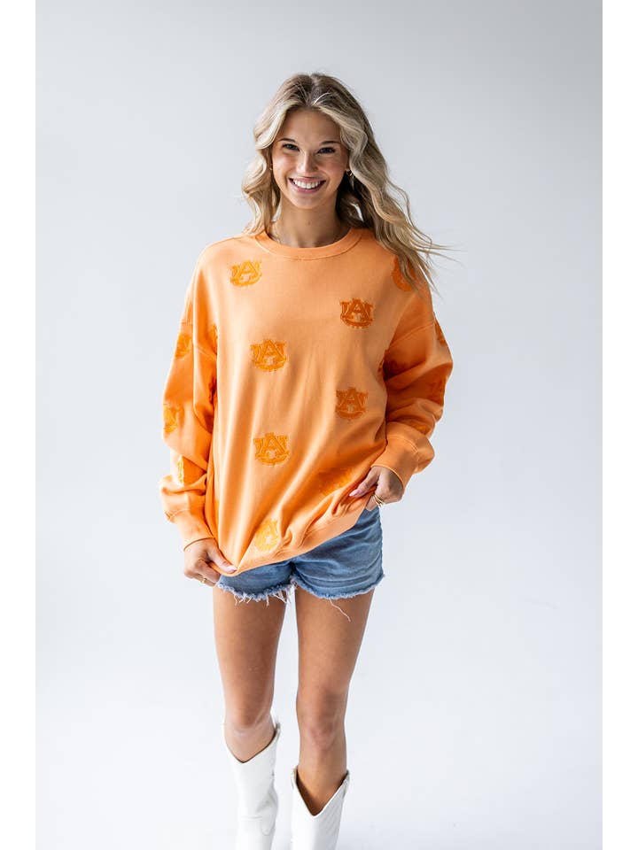 Gameday Social Apparel Co.® - Wholesale Sweatshirt - Women's - Auburn Ritter Repeat Lantern Sleeve Crew