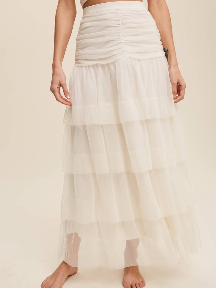 Tiered Tulle Maxi Skirt LSK0214 for wholesale by Listicle