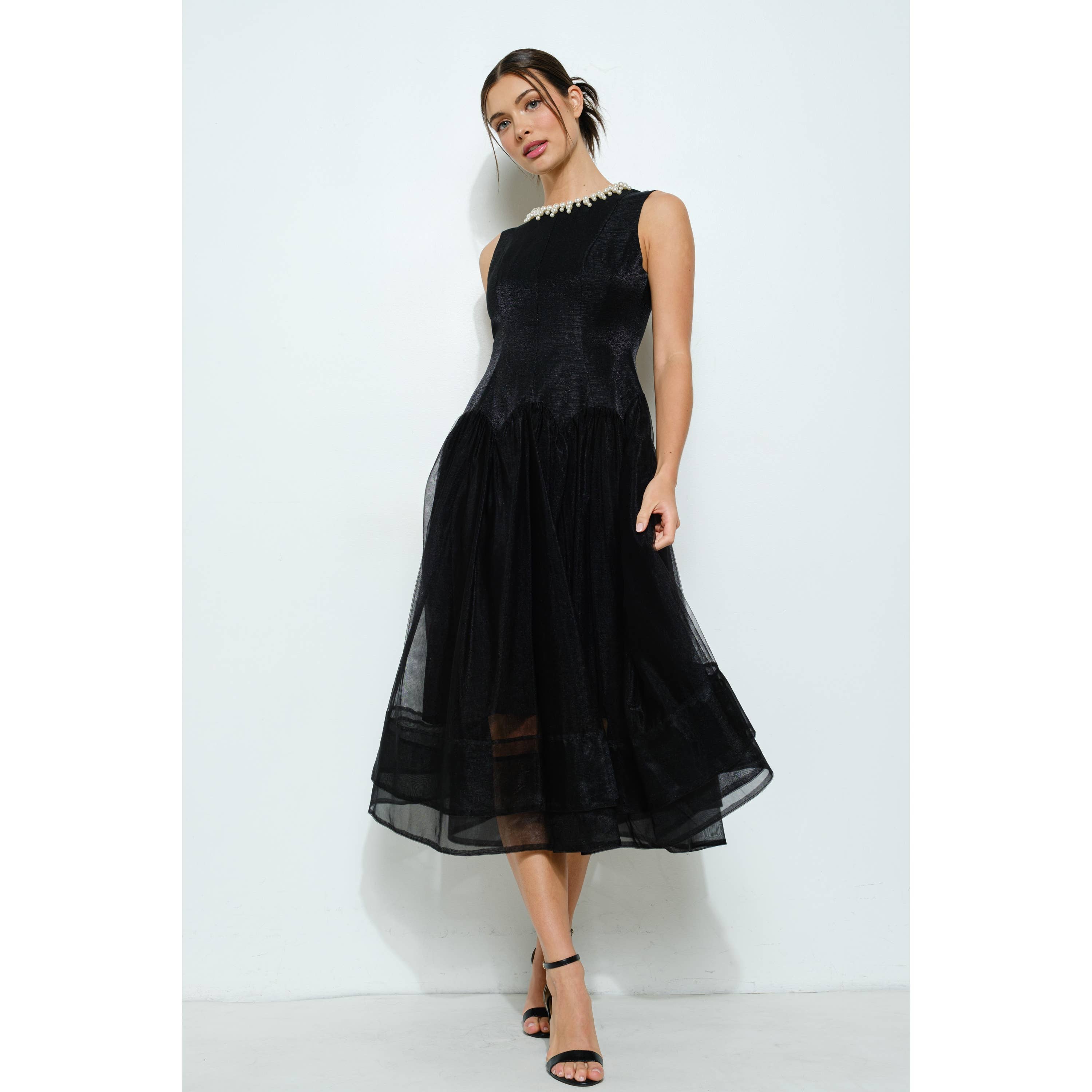 INA - Wholesale Dress - Women's - Pearl Embellished Sheer Tulle Midi Dress3