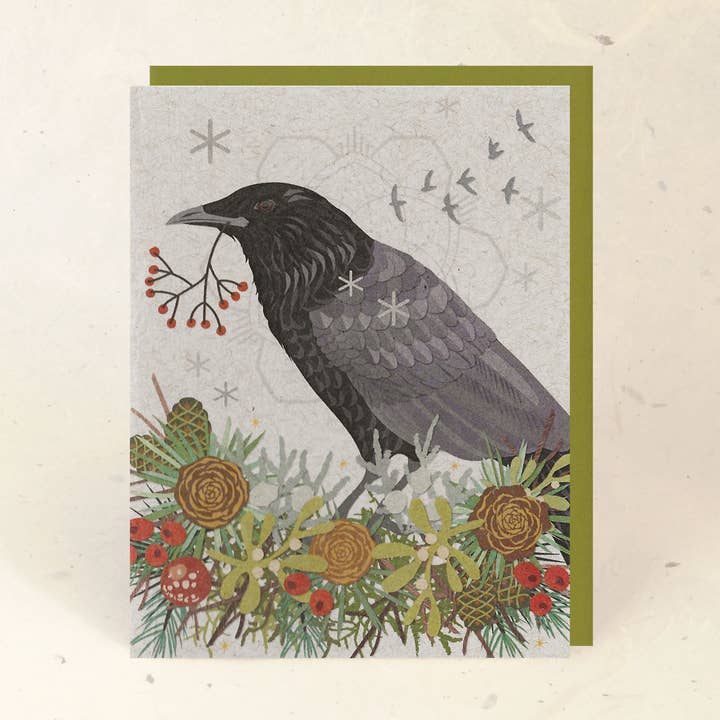 Winter Crow Holiday Paper Card for wholesale by Little Gold Fox Designs