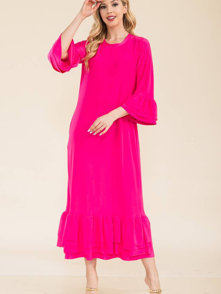 Celeste Clothing – Vestido - Mulher por atacado – VESTIDO MODESTO TAMANHO PLUS COM MANGAS DE SINO EM CAMADAS -CD438981