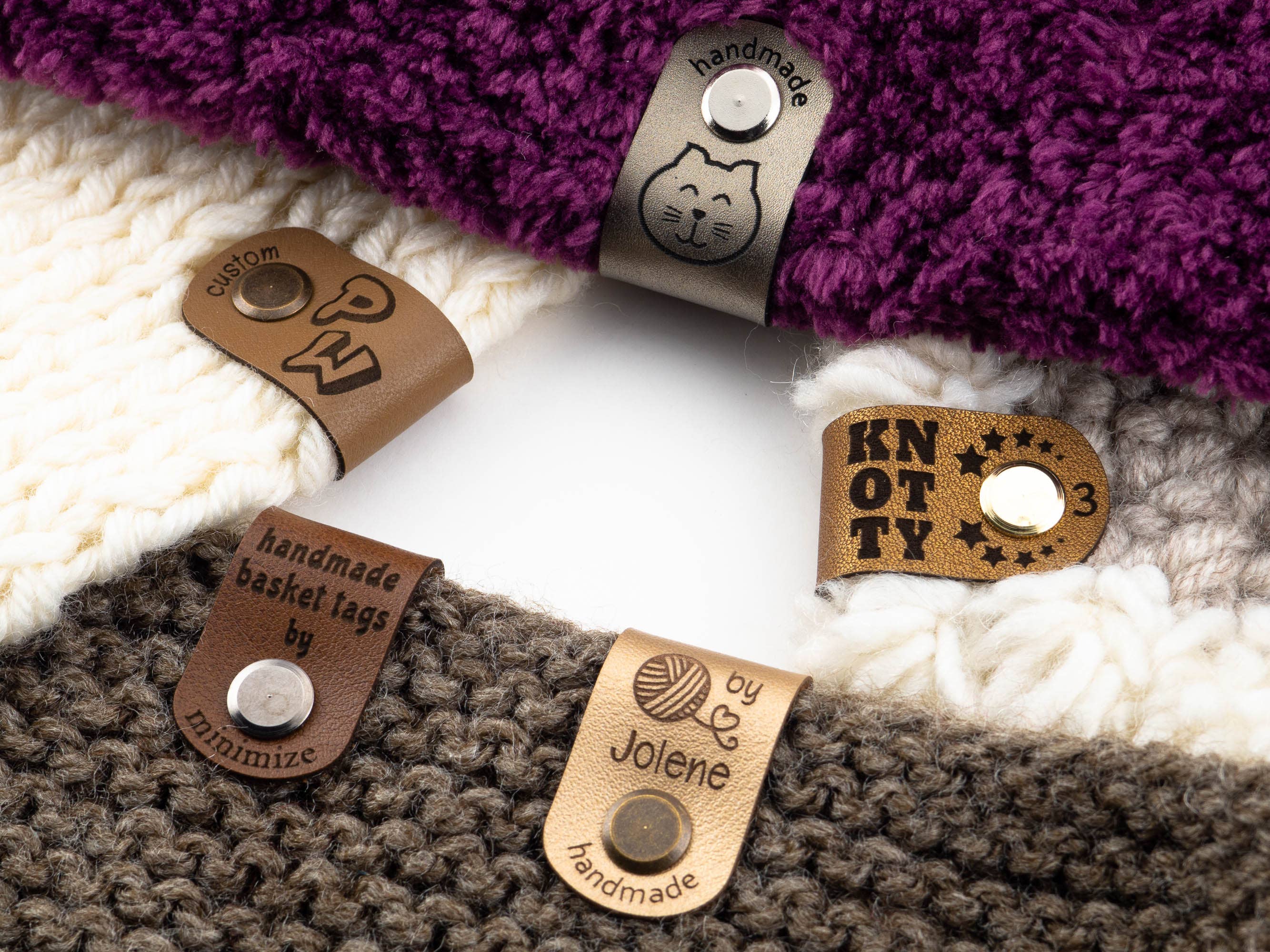 minimize custom tags – Etiqueta de presente por atacado – Etiquetas pequenas para gorros com rebites - 20 mm - D5 - couro sintético11