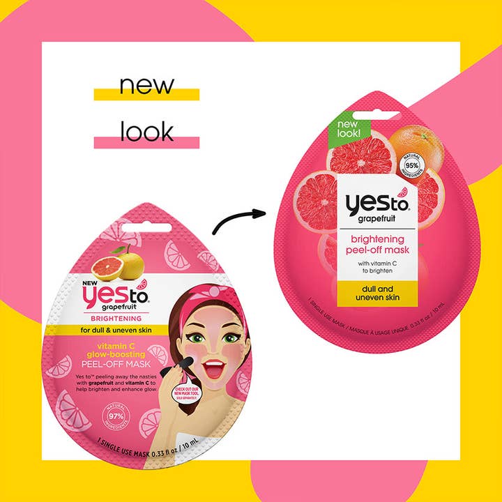 Yes To – Engroshandel Ansigtsmaske – grapefrugt lysnende peel-off maske med vitamin C til at lysne kedelig og ujævn hud – engangsbrug