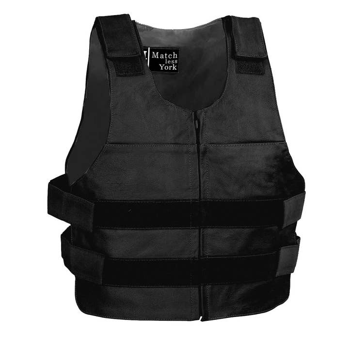 Men's Black " Replica Style " Zipper Cowhide Leather Vest for wholesale by Matchless York