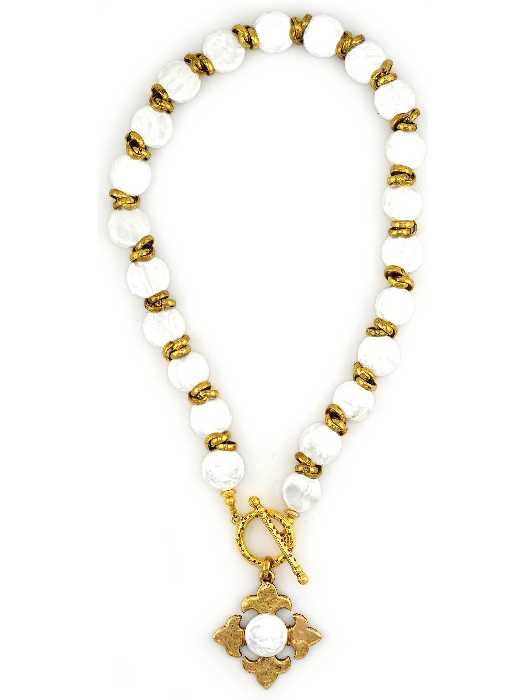 Julio Designs - Wholesale Pendant/Charm Necklace - Opulence Coin Pearl Necklace