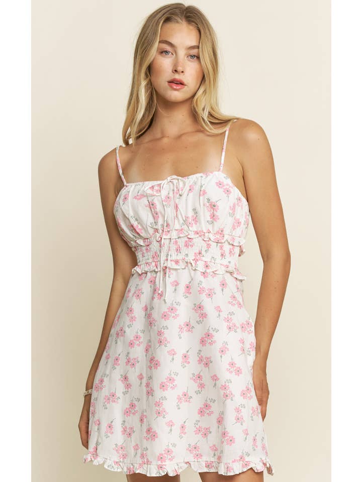 Floral Print Ruffle Detailed Waist Dress - HD0140 for wholesale on Faire4