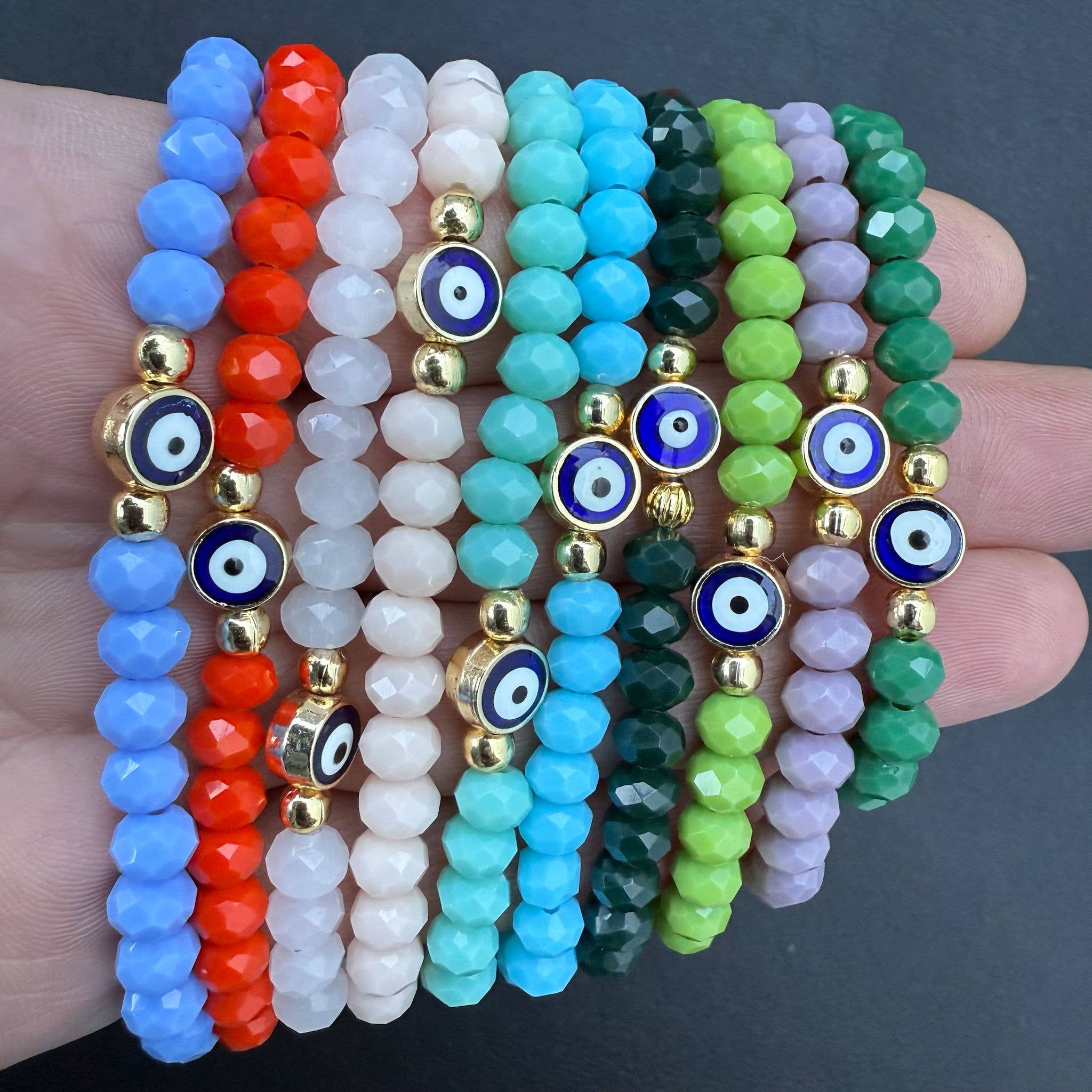 Loli - Wholesale Beaded Bracelet - Stretchy Bracelet  |10 Color Mix Set | Evil Eye 6 mm Stone  0