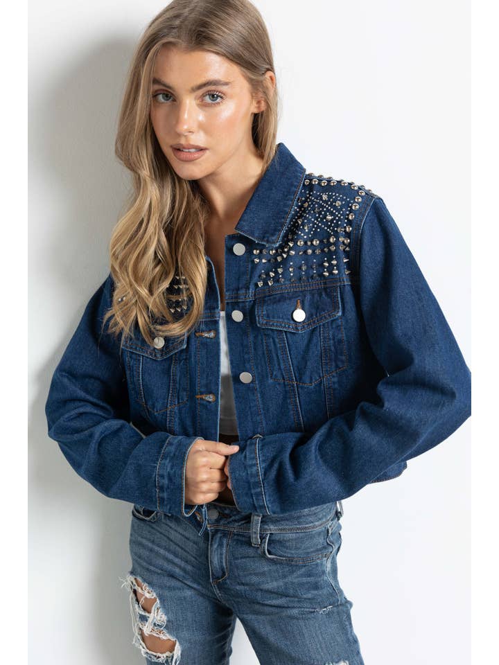 KIWI - Wholesale Denim Jacket - Women's - IJ2187 Embellished Denim Jacket