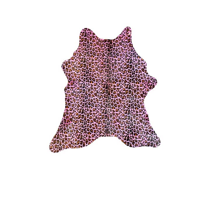 Alfombra de piel de becerro rosa con estampado de leopardo 84x81 cm para venta al por mayor de Cowhide Texas Store Inc