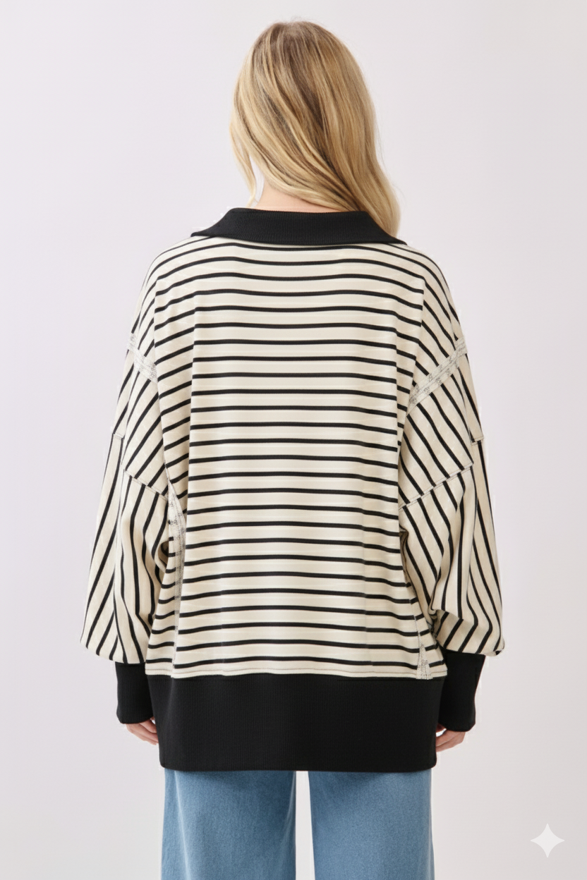 Sewn and Seen - Wholesale Sweatshirt - Women's - Striped Balloon Sleeve Terry Sweatshirt19