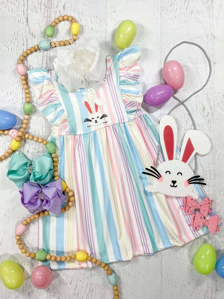 Pastel Striped Bunny Dress for wholesale by The Hair Bow Company