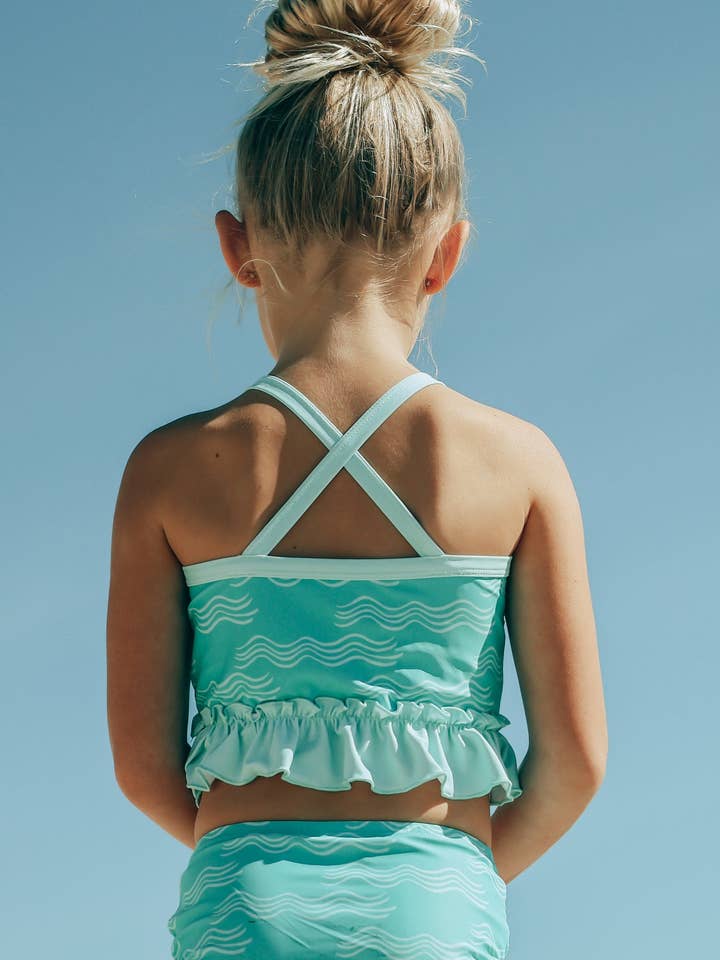 Ensemble tankini (vagues aqua) pour la vente par Indie Blue