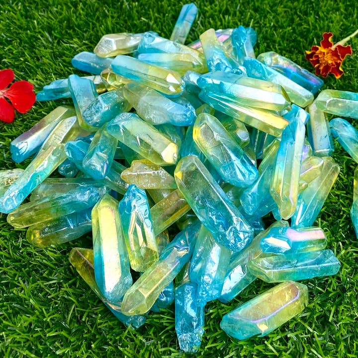 KayleeNYC - Wholesale Spiritual Stone/Crystal - Wholesale Lot 1 Lb Rainbow Aura Quartz Wand Tumble Crystal