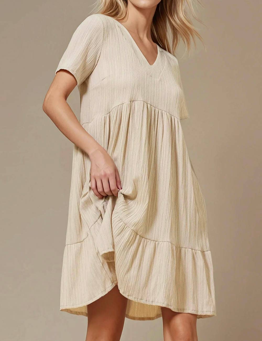 Sweetkama - Vente Robe – femme - Robe courte quotidienne à manches courtes et col en V31