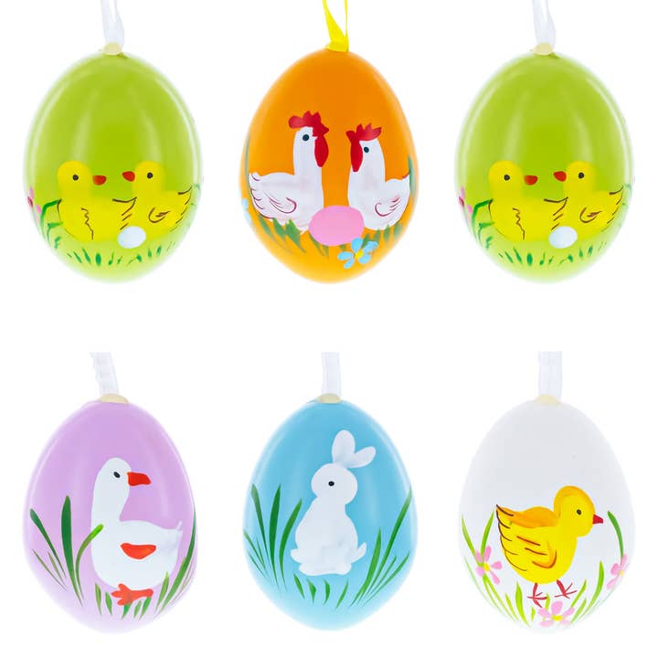 BestPysanky - Wholesale Ornament Set - Set of 6 Real Eggshell Bunny and Friends Easter Egg Ornaments1