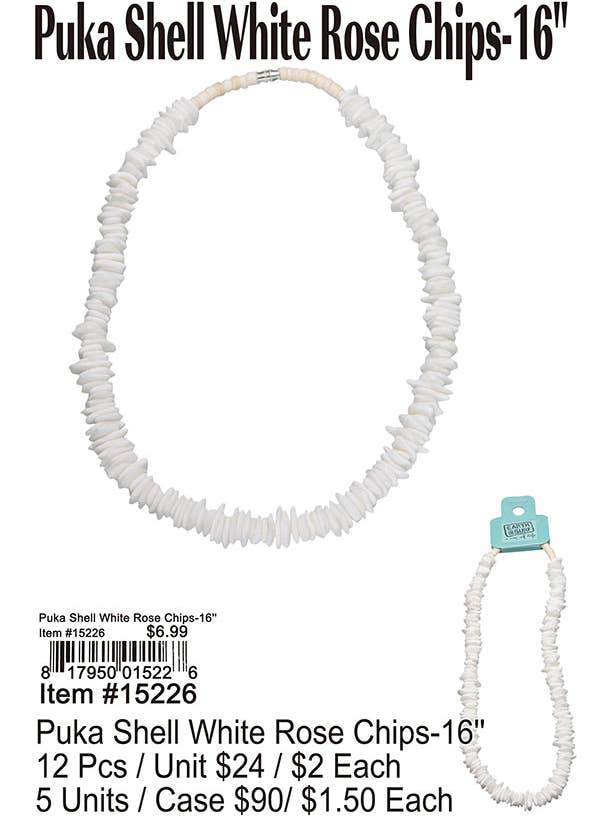 Puka Shell White Rose Chips-16 voor wholesale door Puka Creations
