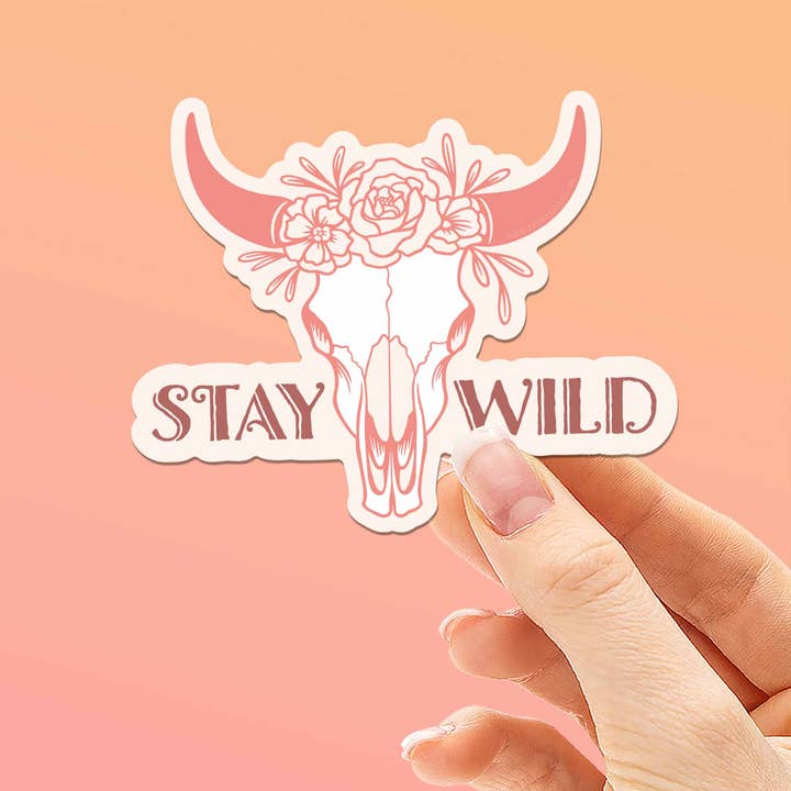 Stay Wild Cow Skull Pink Cowgirl Sticker for Hydroflask for wholesale by Sentinel Supply