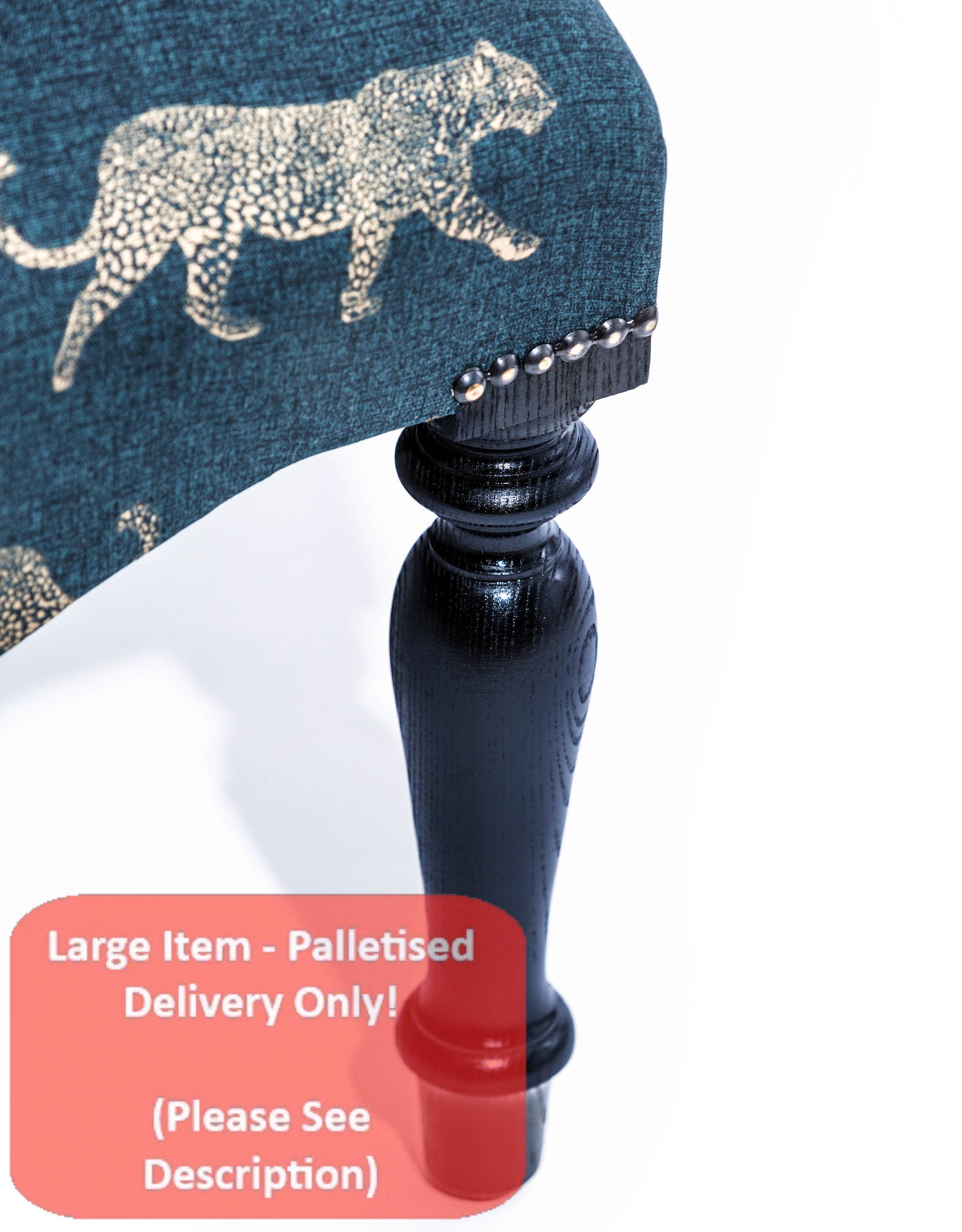 McGowan & Rutherford Ltd – wholesale Chair – Gold Leopard Teal Button Back Occasional Chair Handmade UK3