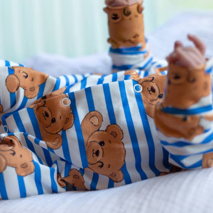 Unisex Baby Cotton Sleepsuit (Onesie) – Teddy Stripe for wholesale by Fred & Noah