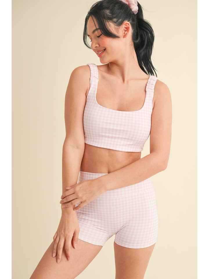 KIMBERLY C - Wholesale Sports Bra - Women's - Gingham Print Ruched Bra Top