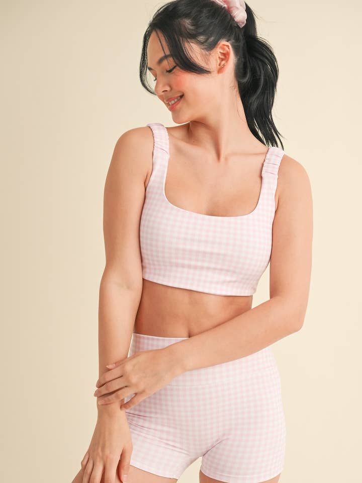 KIMBERLY C - Wholesale Sports Bra - Women's - Gingham Print Ruched Bra Top87
