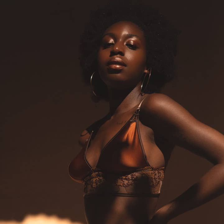 Mawu Silk Embroidery Longline Bralette for wholesale by IHUOMA