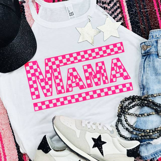 Trendy Transfers - Venta al por mayor Papel transfer para sublimación - Serigrafía a cuadros de Mama Neon Pink para transferencia de calor