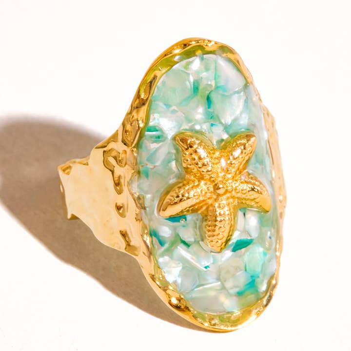 Blue Keshet 18K Gold Non-Tarnish Starfish Ring for wholesale on Faire3