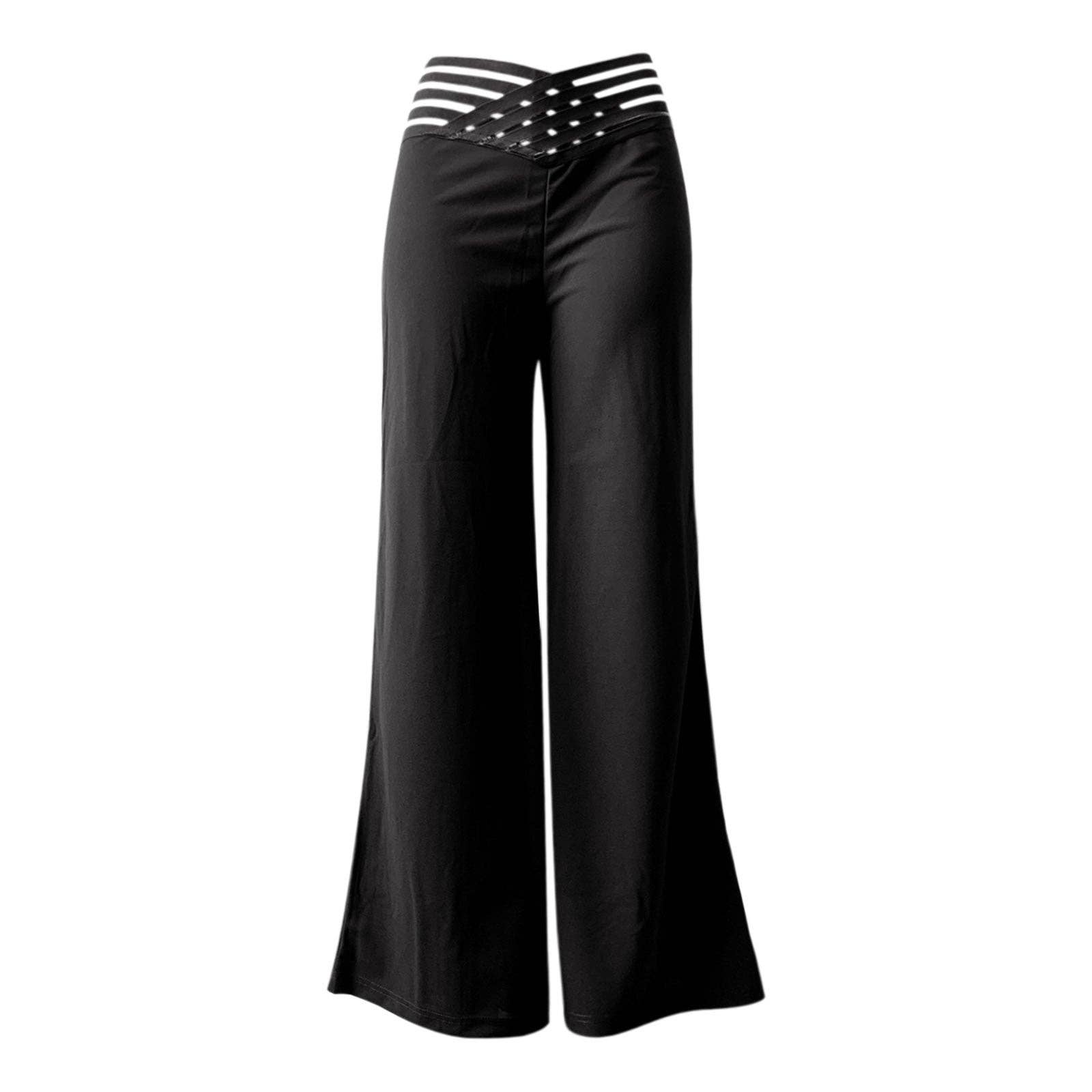 Tourtiwi - Vente Pantalon – femme - Pantalon évasé à ceinture creuse décontracté à taille haute3