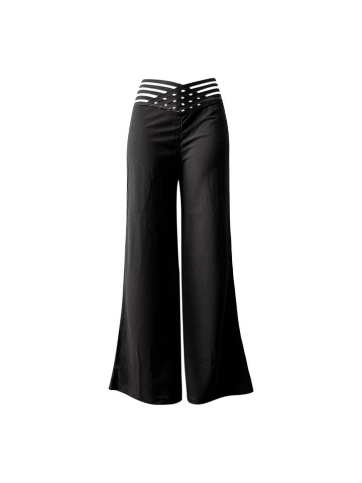 Tourtiwi - Vente Pantalon – femme - Pantalon évasé à ceinture creuse décontracté à taille haute3