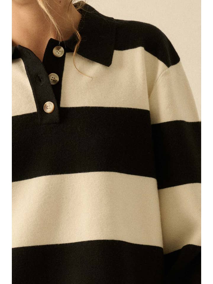 Promesa USA - Wholesale Knit Sweater - Women's - Striped Ribbed Knit Collared Rugby Sweater10
