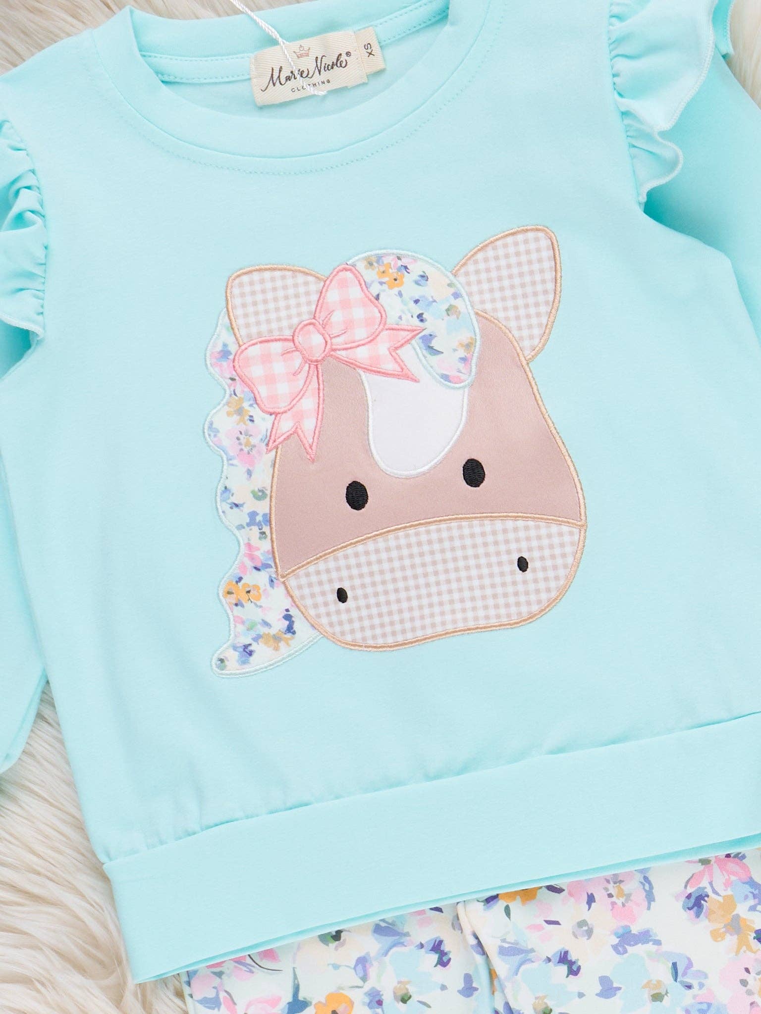 Marie Nicole Clothing - Wholesale Top & Pant Set - Kids - Palomino Dreams Embroidered Ruffle Bell Bottom Outfit1