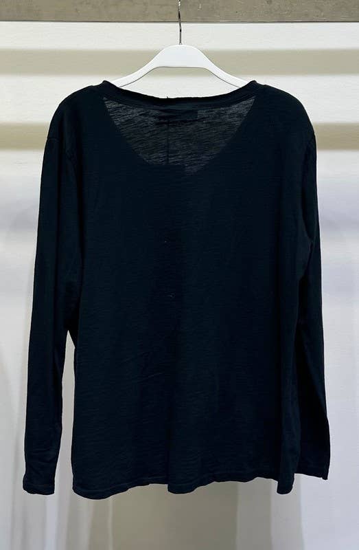 Black V-NECK L/S TOP WITH SEQUIN & LACE PATCH (41718-SEQUINLACE) for wholesale on Faire1