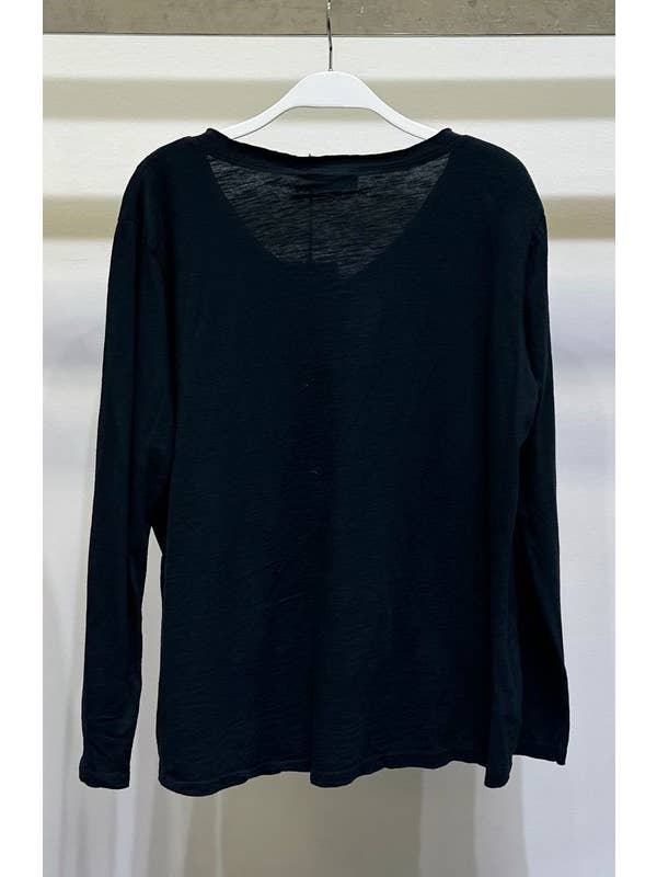Black V-NECK L/S TOP WITH SEQUIN & LACE PATCH (41718-SEQUINLACE) for wholesale on Faire1